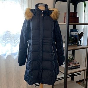 Orolay Women's Puffer Down Coat Winter Jacket with Faux Fur Trim Hood -Navy